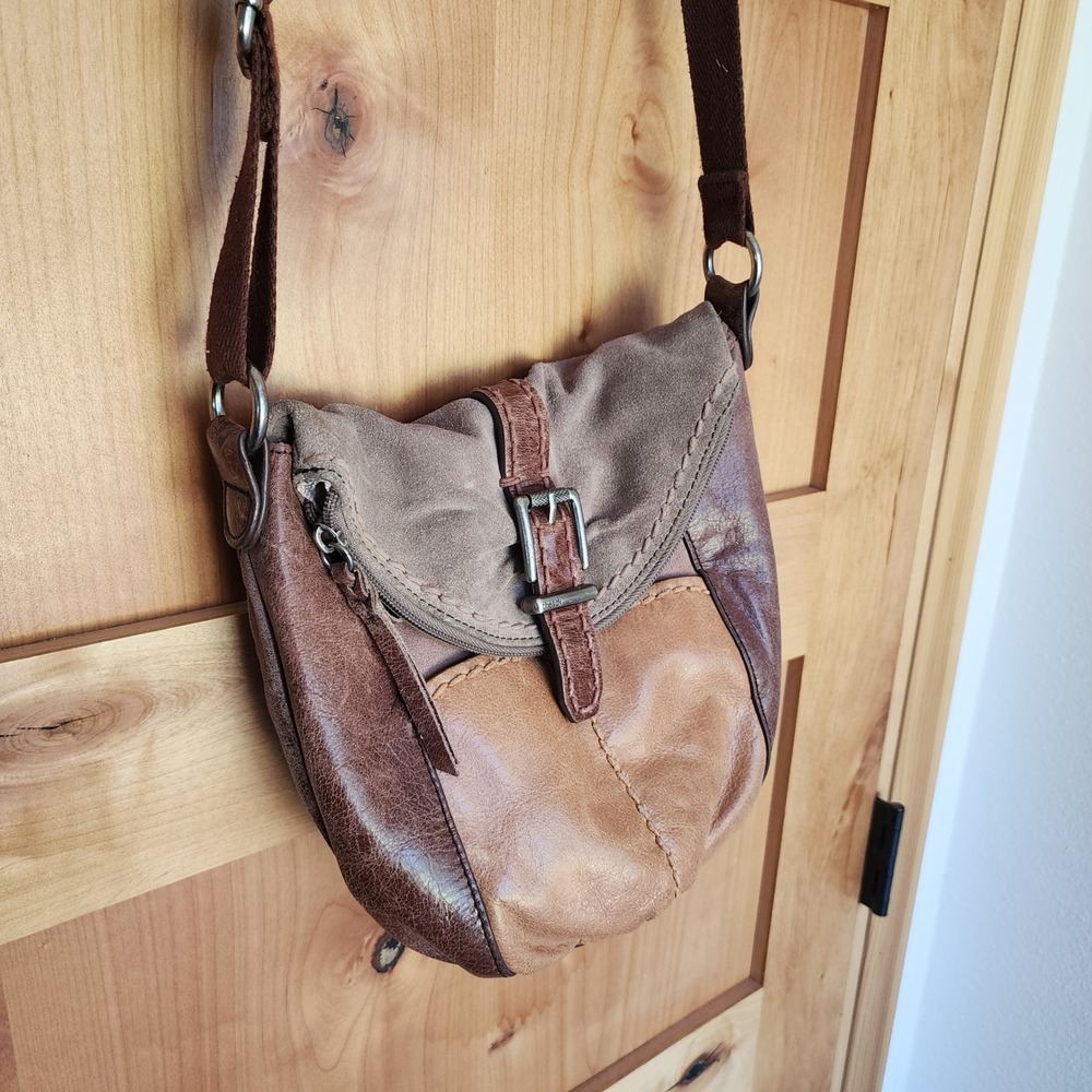 The Sak Brown Leather Patchwork Adjustable Strap Crossbody Purse Bag Boho Hippie - Picture 11 of 11
